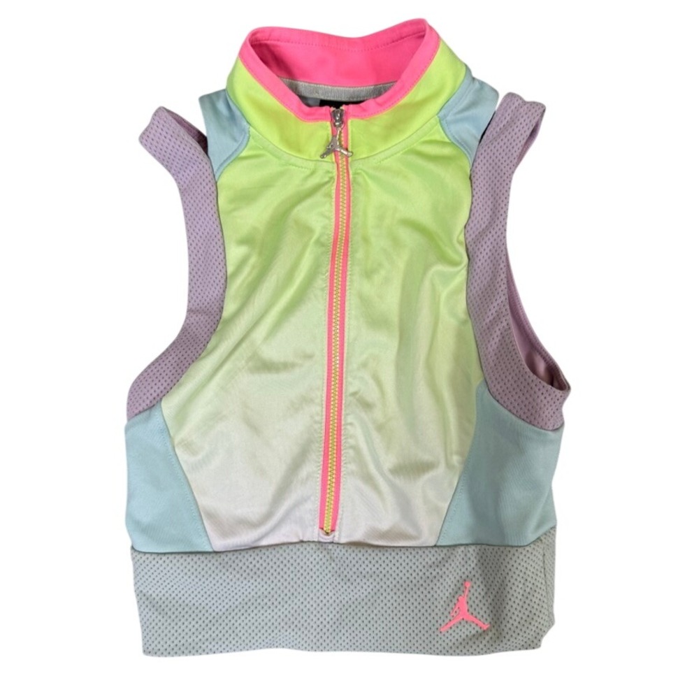 Jordan Brand Multi-Color Pastel Half-Zip Mesh Crop Tank Top XS Tight Fit